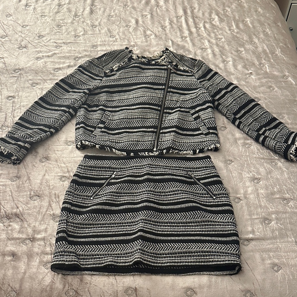 H&M Divided Black and White Patterned Jacket and Skirt Set